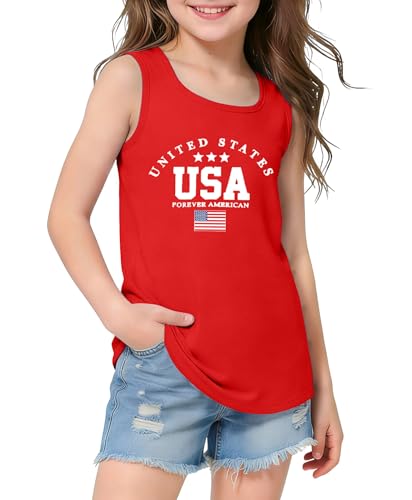 Image of CAZYCHILD Girls American Flag Tank Tops Boys 4th of July Shirts USA Summer Sleeveless Tee Independence Day Outfit 5-14y