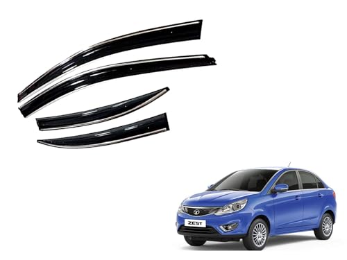Image of CAR SAAZ Chrome Line Door Visor for Zest (2014-2019)(Set of 4Pcs) | Rain Guard | Wind Deflector