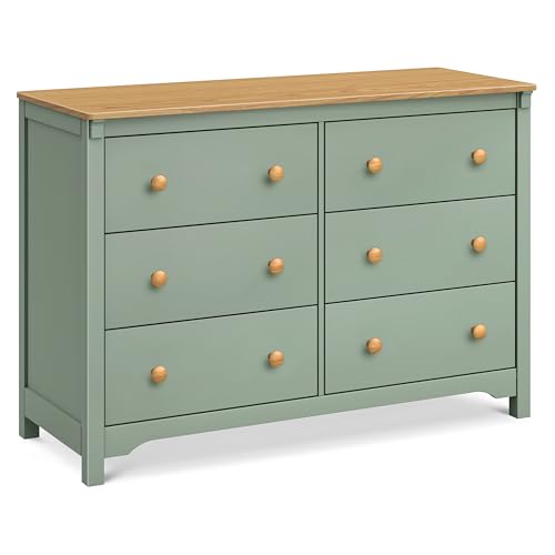 daVinci Shea 6-Drawer Baby Dresser for Nursery - GREENGUARD Gold Certified - Multi-Purpose Double Chest of Drawers for Kids, Boys & Girls, Storage Dresser for Bedroom, Living Room - Light Sage & Honey