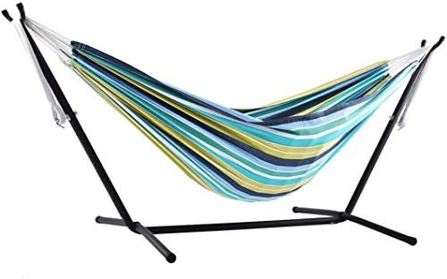 Vivere, Denim Double Cotton Hammock with Space-Saving Steel Stand including Carrying Bag