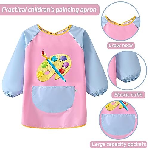 LECTNORE Kids Painting Apron Waterproof Painting Apron Long Sleeve for Kids Children's Art Smock with Pockets for Painting Cooking Eating(Style 3) - Image 2