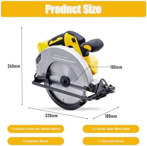 Bild 5 - Akku-Handkreissäge Kompatibel für Dewalt 20V Akku, Tauchsäge mit 2 Kreissägeblatt: 180 mm 40T, Einstellbare Schnitttiefe und Winkel: 57mm (90°)-41mm (45°), ohne Akku/Ladegerät