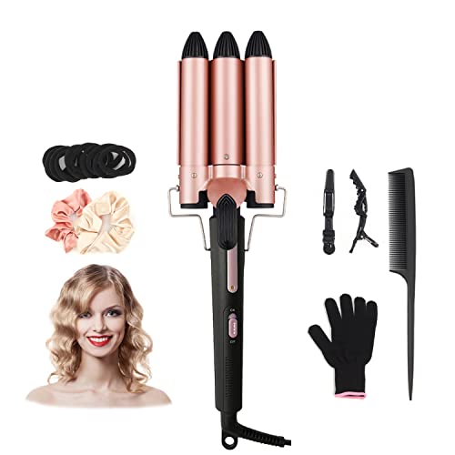 3 Barrels Hair Curler- 25mm Curling Iron Curling Tongs Hair Waver Mermaid Waves Curling Wand Beach Waver Curler Quick Heating for Long or Short Hair Styling