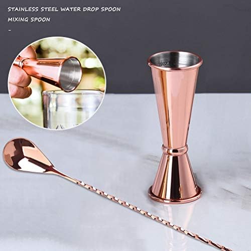 Japanese Jigger Spirit Measures 25ml 50ml, Stainless Steel Rose Gold Jigger Cocktail Measure Set 1oz/ 2oz Alcohol Shot Measuring Cup and 12 Inch Stainless Steel Mixing Spoon