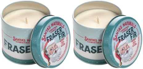 Santa's Naturals Fraser Fir Christmas Candle | Fresh Cut Christmas Tree Fragrance | Sustainably Sourced Soy and Beeswax | 30 Hour Burn Time | 9oz | 2 Pack