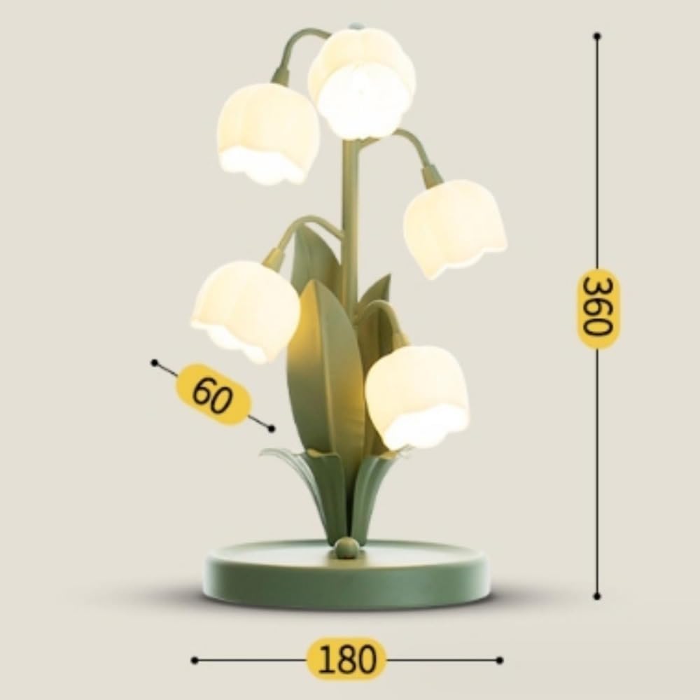 テーブルランプ フラワーデザイン ガラスシェード スズラン ベッドサイド ナイトライト 寝室用 フレンチカントリー インテリア装飾