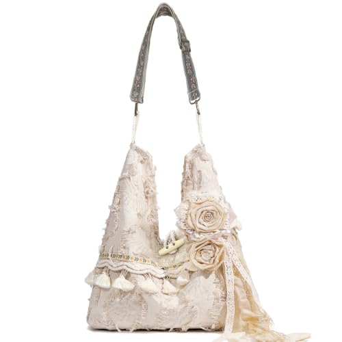Boho Purses Bags for Women Hand Retro Hobo Handbag Flower Crossbody Purse