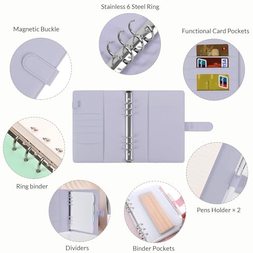 SKYDUE A5 Ringbuch, Ringbuch A5 Nachfüllbar,135 Blätter Nachfüllpapier, Notizbuch Mit Bindertaschen, a5 Binder Für Schulnotizen Und Reisetagebücher (Hellviolett)