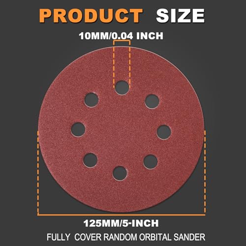 100Pcs 80 Grit Sanding Discs 5 Inch 8 Hole: Woodworking/Metalworking Round Coarse Hook and Loop Sandpaper for Random Orbital Sander
