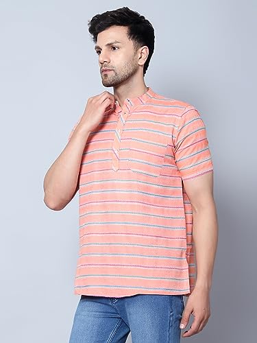 Image of LATEST CHIKAN Men's Cotton Regular Casual Strped Short Kurta Half Sleeves - (SK-LJ.DS.AS)