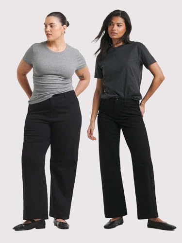 Image of KOTTY Women's High Waist Wide Leg Button Coin Pocket Straight Fit Jeans Stylish Regular to Plus Size Fit Denim Jeans for Women