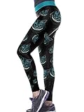 Minetom Halloween Leggings Damen Sporthose Geister Kürbis Schädel Muster Push Up Stretch Skinny Pants Winterleggings Yogahosen Jogginghose Pants A Schwarz Blau S