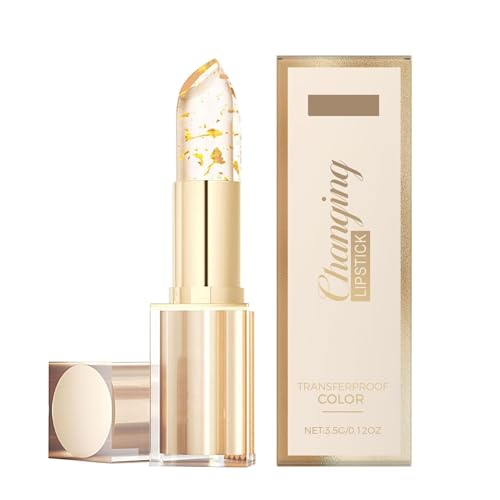 Bálsamo labial con cambio de temperatura, cambio de color con copos de oro, cuidado hidratante de labios para labios secos, tono rosa natural, acabado brillante