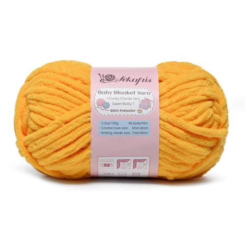 Image of 3.5 oz /49.2 yds Chunky Chenille Yarn for Crocheting, #7 Super Bulky Baby Blanket Yarn for Crocheting Soft, Fluffy Velvet Yarn for Knitting, Amigurumi Crochet Yarn for Crafts (Golden Yellow)