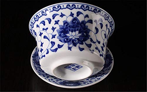 Delifur Jingdezhen Lotus Design Chinese Gaiwan Traditional Chinese Teaware China Traditional Blue And White Porcelain Large Gaiwan Kungfu Teacup (350 Ml) #TOP1
