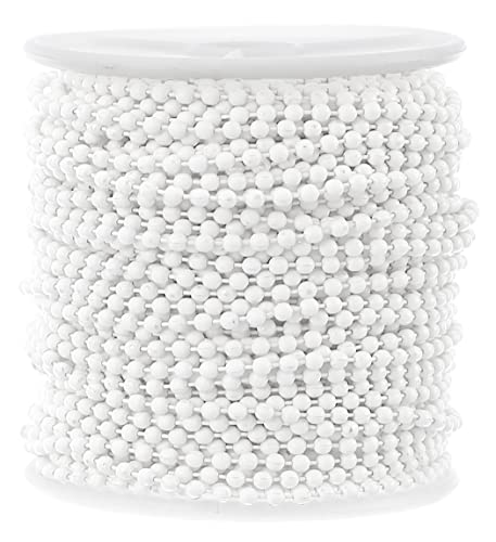 CleverDelights White 2.4mm Ball Chain Spool - 30 Feet - #3 Size - Bulk Roll