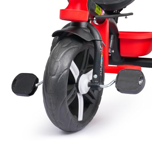 Image of Luusa Elite 500 Kids Tricycle with Parent Push Handle & Safety Seat Belt - Premium 3 Wheel Toddler Cycle with Storage Basket & Comfortable Backrest for 1-4 Years Boys & Girls (Black Red)
