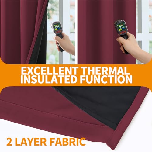 Image of YoungsTex Burgundy 100% Blackout Curtains 63 Inch Length 2 Panels, Room Darkening Drapes with Liner Thermal Insulated for Bedroom Living Room Window, 42 X 63 Inch