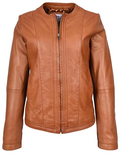 Veste sans col en cuir véritable femme Clara pour structurer une silhouette ronde
