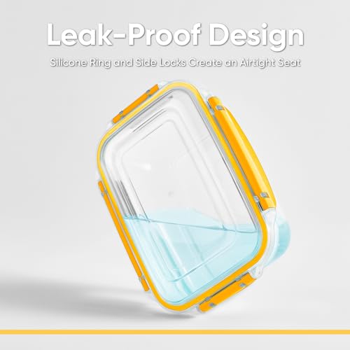 Image of Superio Plastic Airtight Food Storage Containers, Set of 4 Sealed Clear Container Bowls with Lids, BPA Free, Rectangular, Yellow