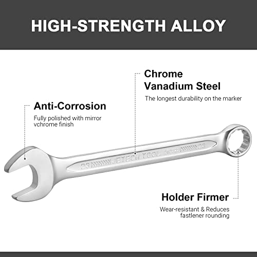 Image of Jetech 23mm Combination Wrench - Industrial Grade, Chrome Vanadium Steel, Sand Blasted Finish, 12-Point Design, 15-Degree Offset, Forged, Heat-Treated, Metric
