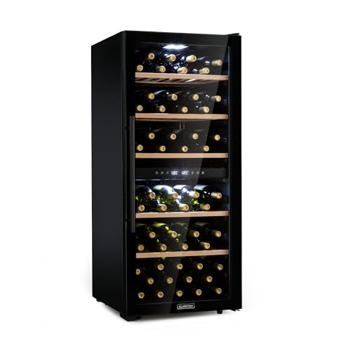 Klarstein Vinoteca 102 Botellas, Nevera Vinos de una Zona, Nevera Expositora Vino y Cerveza, Vinoteca Pequeña Interior y Exterior con Puerta de Cristal, Nevera Vino Protección UV, Panel Táctil, 5 18°C
