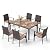PHI VILLA 7 Pieces Patio Dining Set for 6, 65” Wood-Like Metal Steel Dining Table & Rattan Wicker Chairs with Cushions, Large Dining Furniture Set for Outdoor Deck, Yard, Porch