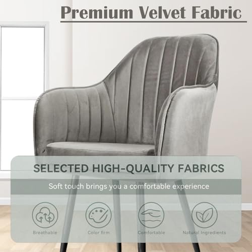 Image of Velvet Accent Chair | Luxury Upholstered Armchair with Sturdy Metal Legs | Modern Comfortable Chair for Living Room, Bedroom, Office, or Cafe (Black Legs, Grey)