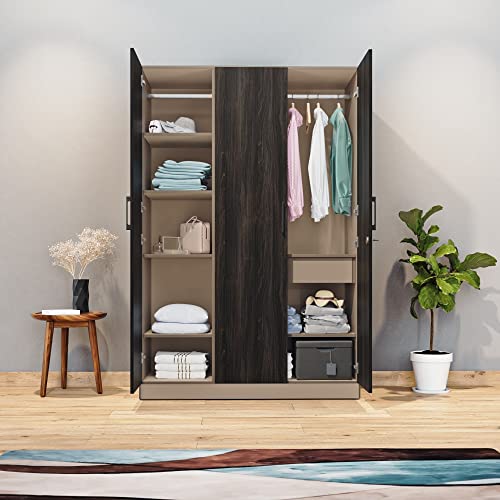 Image of Wakefit Wardrobe | 1 Year Warranty | Engineered Wood Almirah, Cupboard for Clothes Storage | 3 Door, 6 Shelves, 1 Drawer, 1 Hanging Space | Cashmere Plus - Frappe-Wyoming Maple