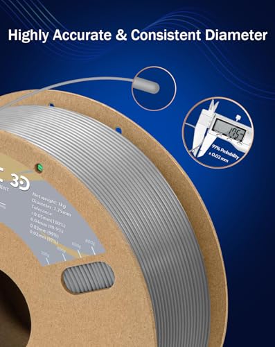 Image of DURAMIC 3D PETG Filament 1.75mm Grey, 3D Printing Filament 1kg Spool(2.2lbs), Grey Filament 1.75mm Dimensional Accuracy + /- 0.05 mm Non-Tangling Non-Clogging Non-Stringing