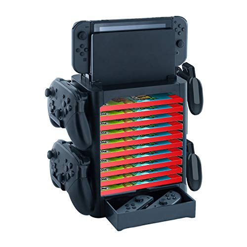 Mcbazel Multifunctionele opslagstandaard voor games Toren voor Nintendo Switch met 4 controllers Hanger Hook en de Storage Drawer