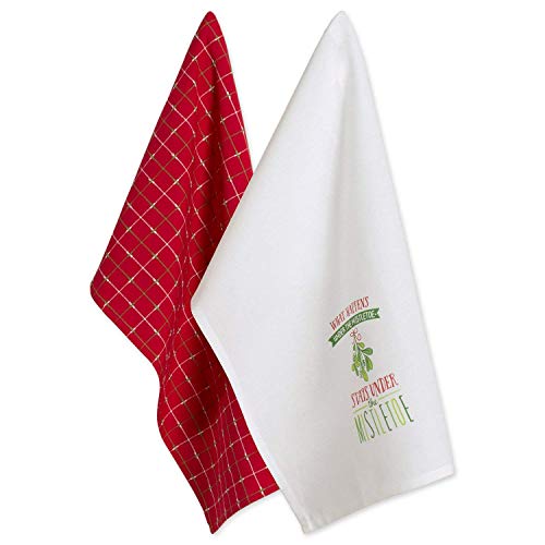 Image of DII Christmas Tea Towels Decorative Kitchen Dish Towel Set, 18x28, Under the Mistletoe, 2 Piece