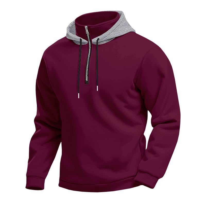Mens Quarter Zip Hoodie Fall Winter Casual Fleece Hooded Sweatshirt Solid Color Long Sleeve Pullover Top Clothing3