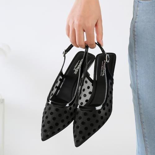 Image of Mostrin Kitten Heels for Women Pointed Toe Pumps Patent Leather Low Heel Slingback Heels with Buckle Dress Shoes for Dating Party Working