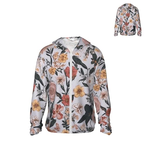 Men's UPF 50+ Sun Protection Hoodie Long Sleeve Fishing Shirts Quick Dry The Mini Floral Sun Shirt Jacket
