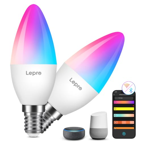 Lepro AI Smart Bulb E14 Music Sync WiFi Bulb Voice Control Screw Blub Color Changing Light Bulbs Work with Alexa & Google Assistant Personalized AI Lighting Designer 2 Packs