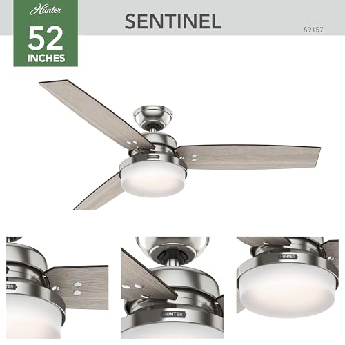 Image of Hunter Sentinel, Indoor, Ceiling Fan, 3 Blades, 52 inch, Brushed Nickel
