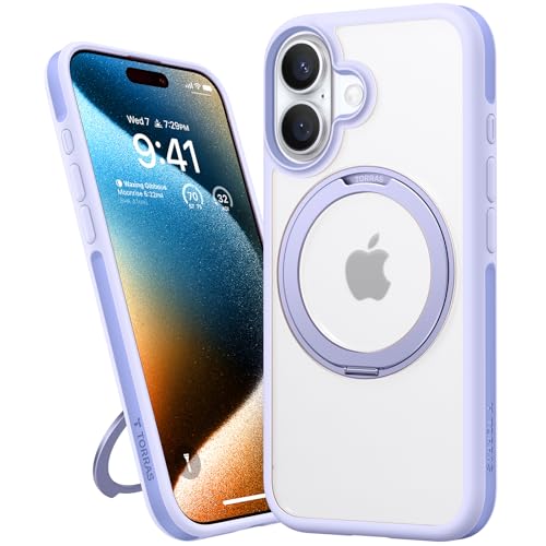 Image of TORRAS R Fusion Case Compatible with Wireless Charging iPhone 16, Magnetic Ring Charging, Protective Cover with Military Grade Protection Black (Purple)