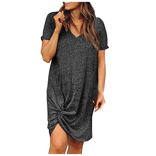 Vestidos de mujer elegantes, de color sólido, corbata con nudo en V, manga corta, vestido de ocio, vestido para mujer fiesta