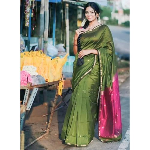 Image of Original Maheswari Cotton Silk Saree for Women | Kanjivaram Pure Silk Cotton Sari with Blouse | Zari Work | Tassels | Handloom Weave