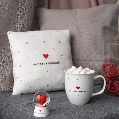 Gruss & CO Plüschkissen mit Motiv Herzensmensch | Zierkissen mit Wendemotiv, 25 cm x 25 cm, 100% Polyester | Geschenk, Valentinstag, Dekoartikel | 73798