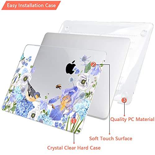 CISSOOK Laptop Case for MacBook Air 13 inch Case 2020 Release Model A2337 M1 A2179 with Keyboard Cover and Trackpad Protector, Plastic Hard Shell for MacBook Air 13'' with Touch ID - Birds & Flowers