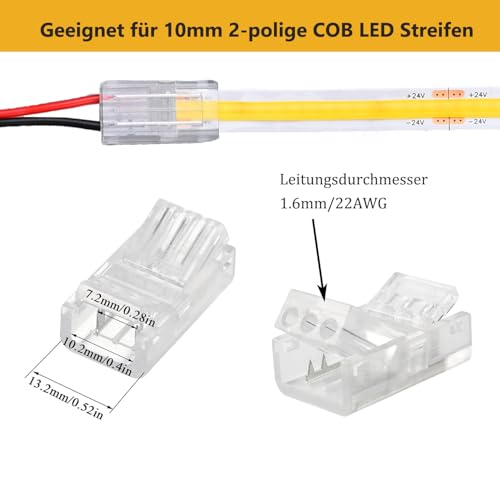YUTOKEER 2-pole 10 mm COB LED connection set - 10 pieces, without soldering, with screwdriver and opening tool - Image 2