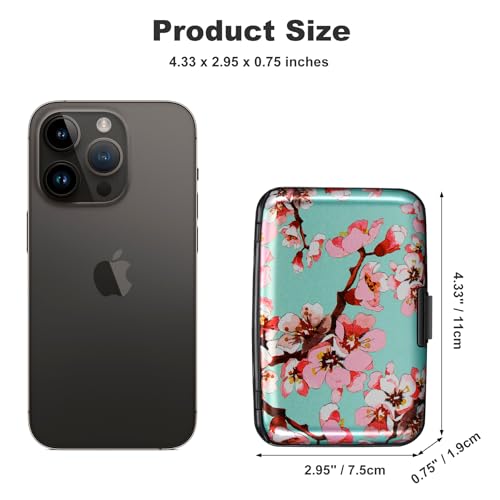 Image of ELFISH Mini RFID Aluminum Wallet Credit Cards Holder Business Card Case Metal ID Case for Men Women(Pink Peach Blossom