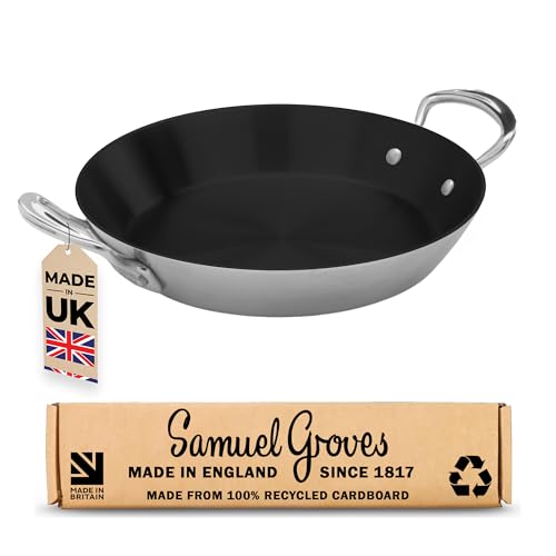 Samuel Groves Stainless Steel Non Stick 3-Ply Paella Pan – Rapid Heat Distribution, Durable Design, Riveted Handles, Induction Compatible, UK Made (30cm)