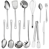 SneiDr Küchenhelfer Set 12-teilig Vielseitiges Edelstahl Kochutensilien Set Hochglanzpoliert für Kochen Rühren Servieren Und Greifen mit Kochlöffel Pfannenwender Schneebesen für Küche Und Haushalt