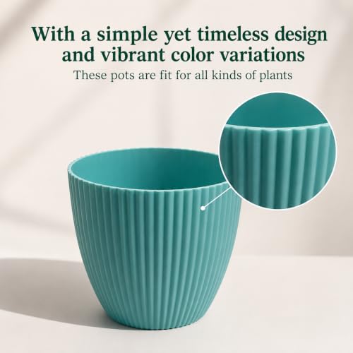 Image of Plastic Flower Pot for Indoor & Outdoor Plants | Decorative Round Planter | Lightweight Garden Pot (Set of 7)
