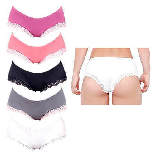Besame Women Pantie Cheeky Lace Hipster Panties Underwear 5 Pack (Muticolored - Style 1 - Medium )