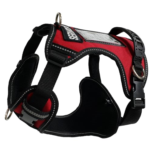 ActiveDogs Service Dog Vest No Pull Harness - Adjustable No Choke Service Dog Harness for XL Dogs with Service Dog Patch, Control Handle, ID Window, D-Rings & Reflective Padding - Red, 31'-44'