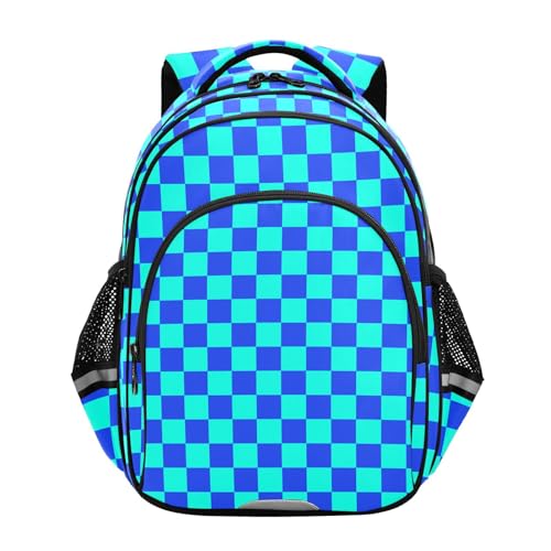 Blue and Teal Buffalo Checkered Toddler Backpack for Prechool Boys Girls 3-8 Years Mini Bookbag S